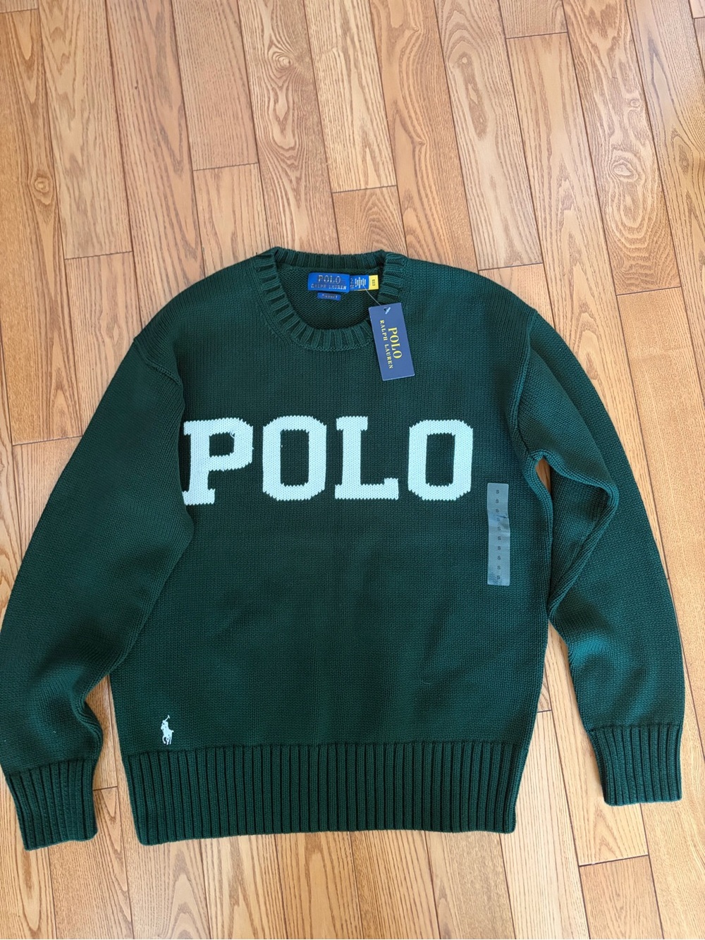 NWT Ralph Lauren Green Crewneck Sweater with White POLO Logo